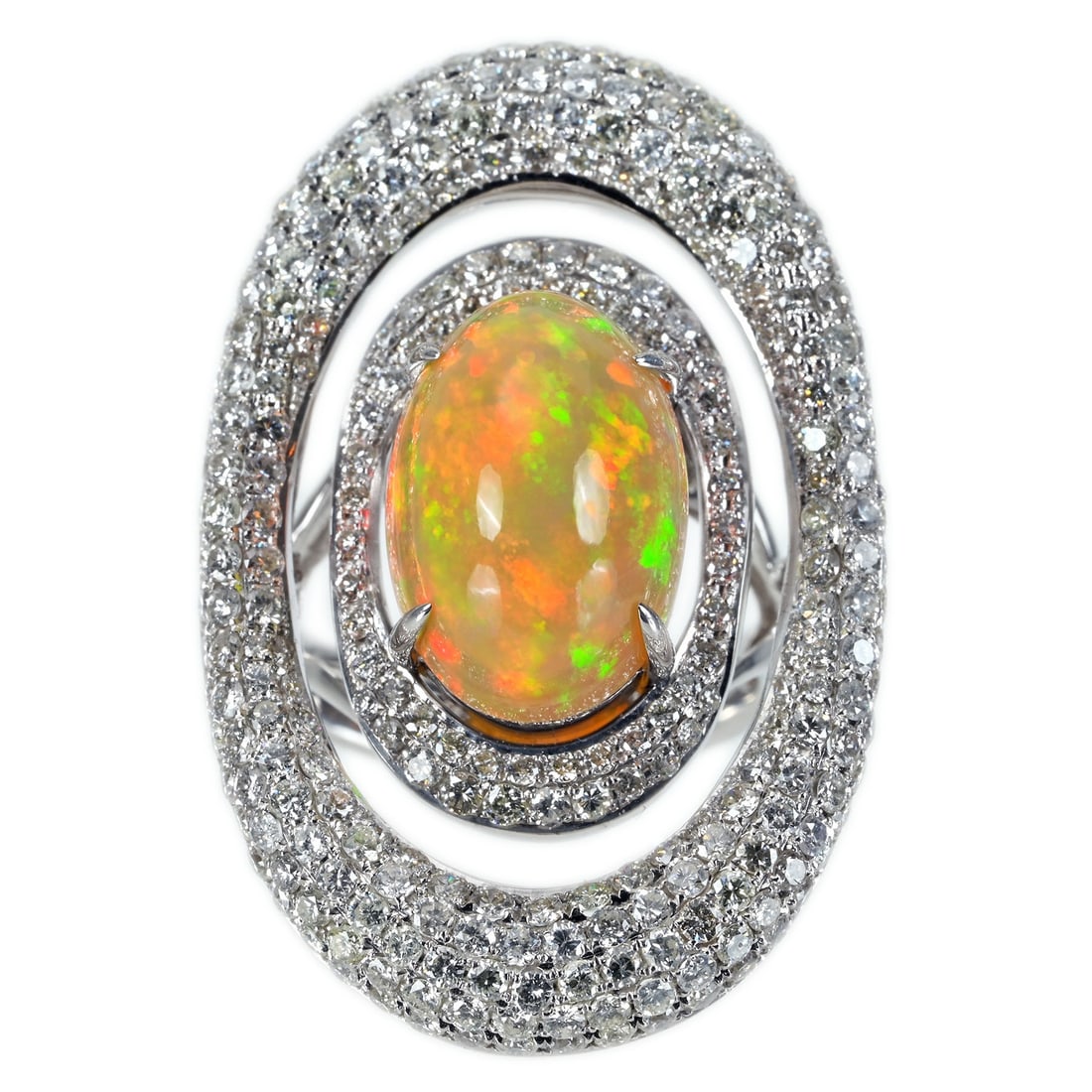 K18WG MEXICO OPAL RING: Type:RING Item Name:K18WG MEXICO OPAL RING Diamond:3.68ct OPAL:6.85 Metal:18K Size:6.25 Accessories:N/A