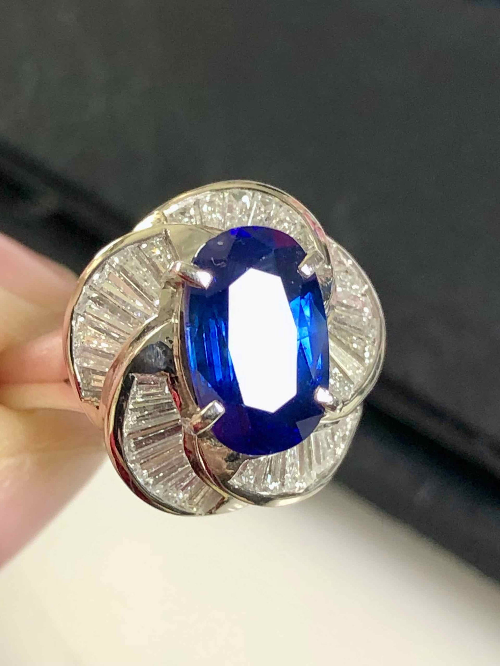 Pt900 Sapphire Diamond Ring - 2