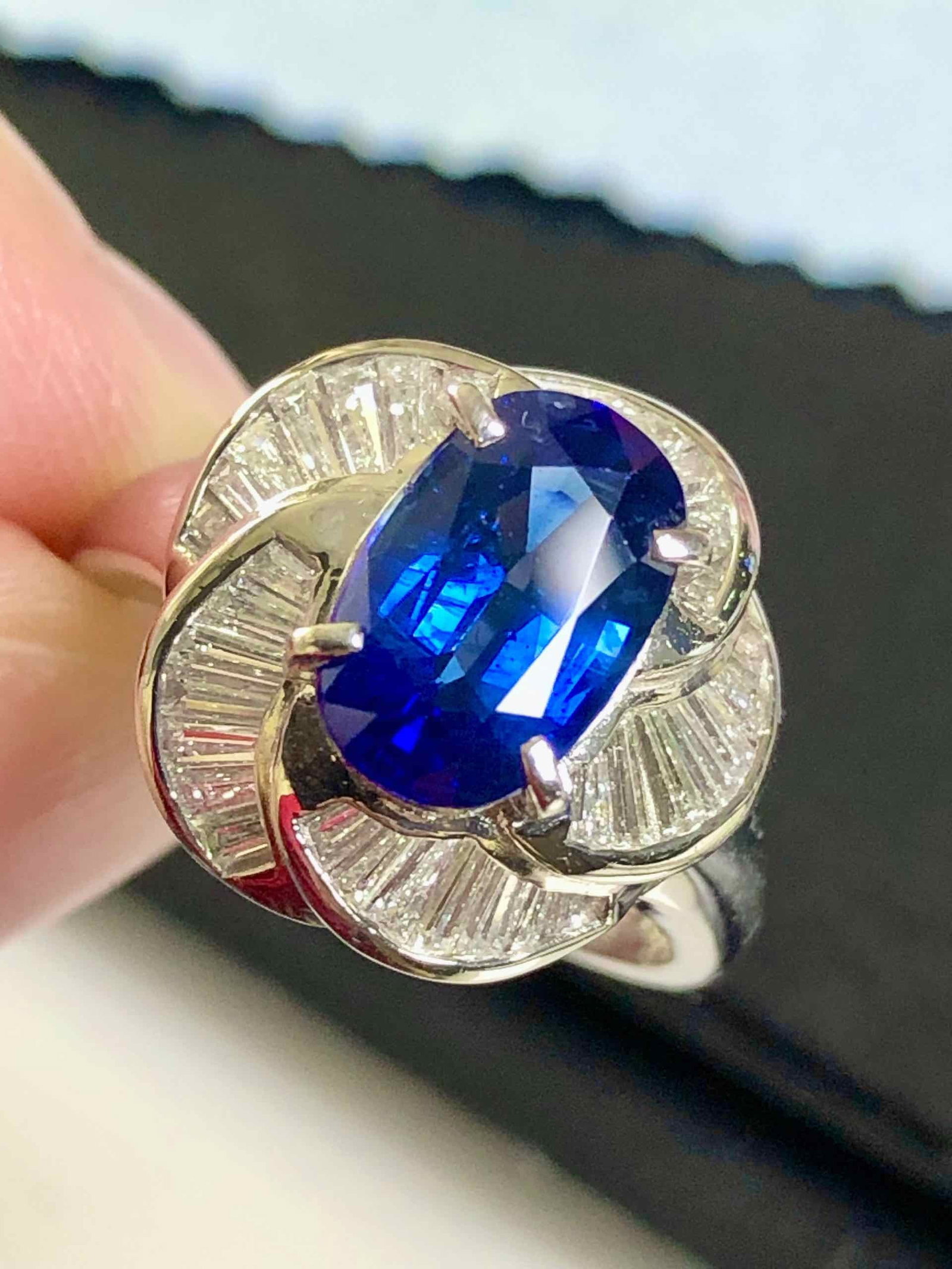 Pt900 Sapphire Diamond Ring - 3
