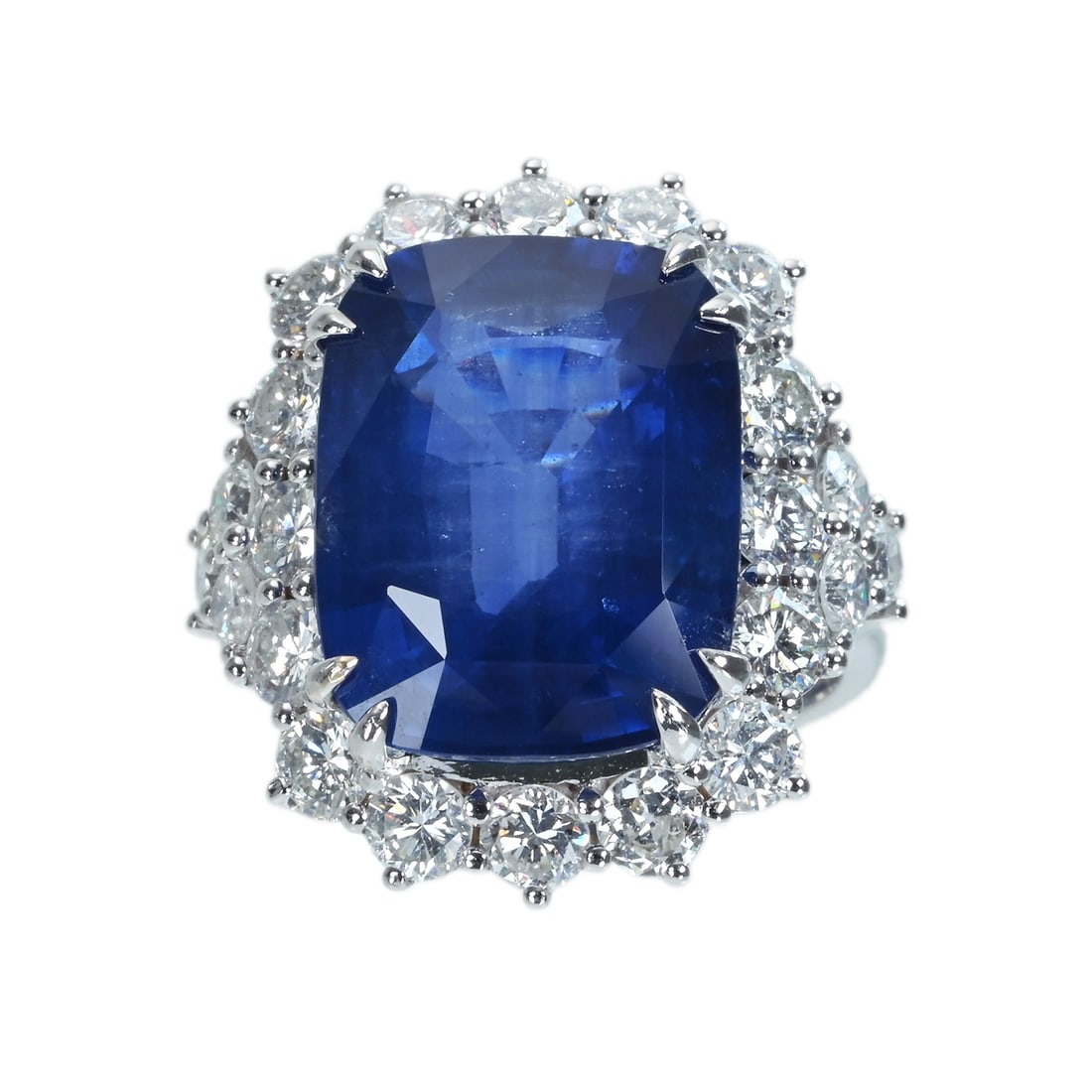 18K Sri Lanka Royal Blue HPHT Sapphire Diamond Ring: Type: Ring Metal:18K White Gold Sapphire:16.48ct Diamond:3.10ct Size:7(US) Signed By: N/A Additional Information: GRS