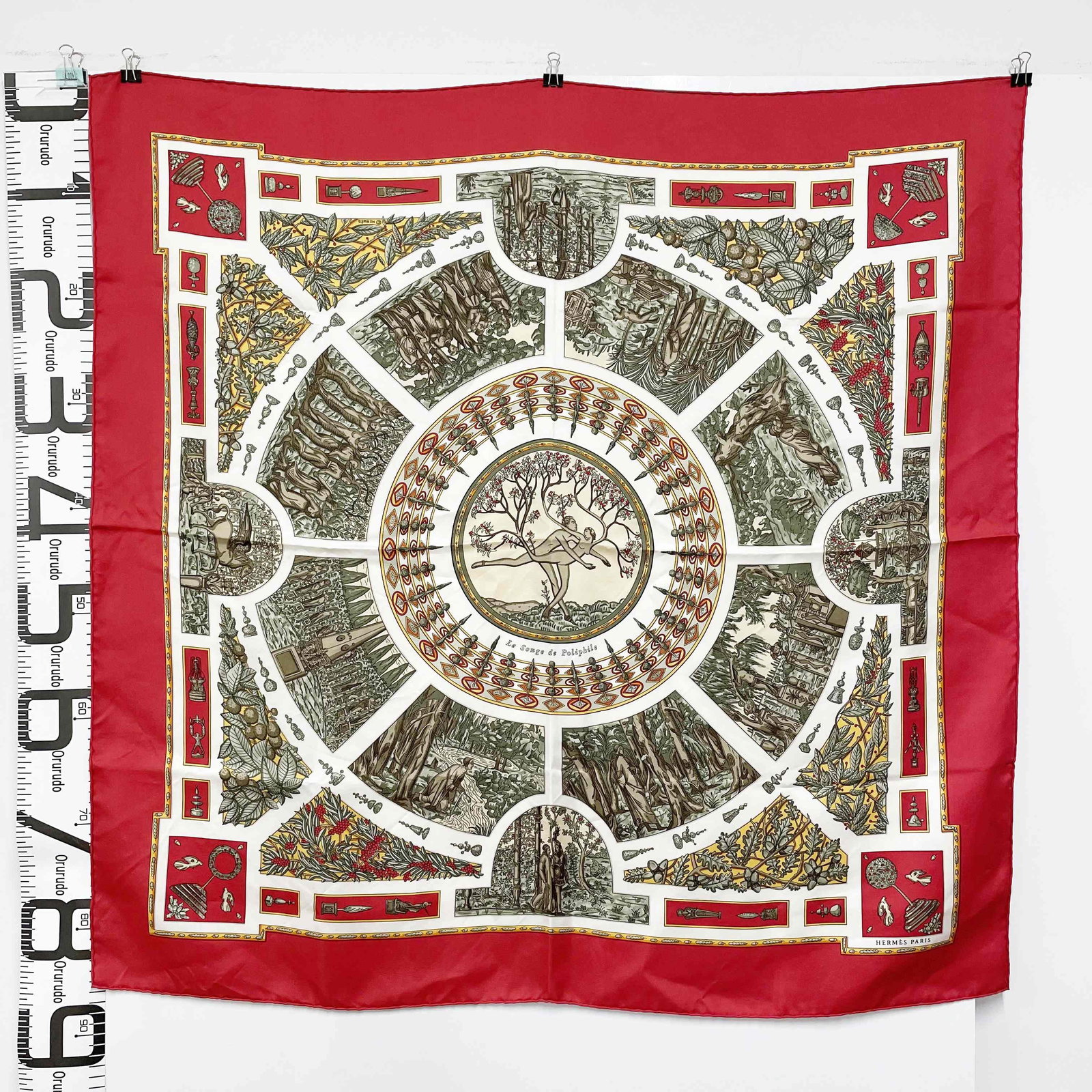 HERMES Le Songe de Poliphile Scarf Silk Red: Item Name:HERMES Le Songe de Poliphile Scarf Silk Red Brand:Hermes Model No.:N/A Sizs:90cm*90cm Material:Silk Accessories:N/A