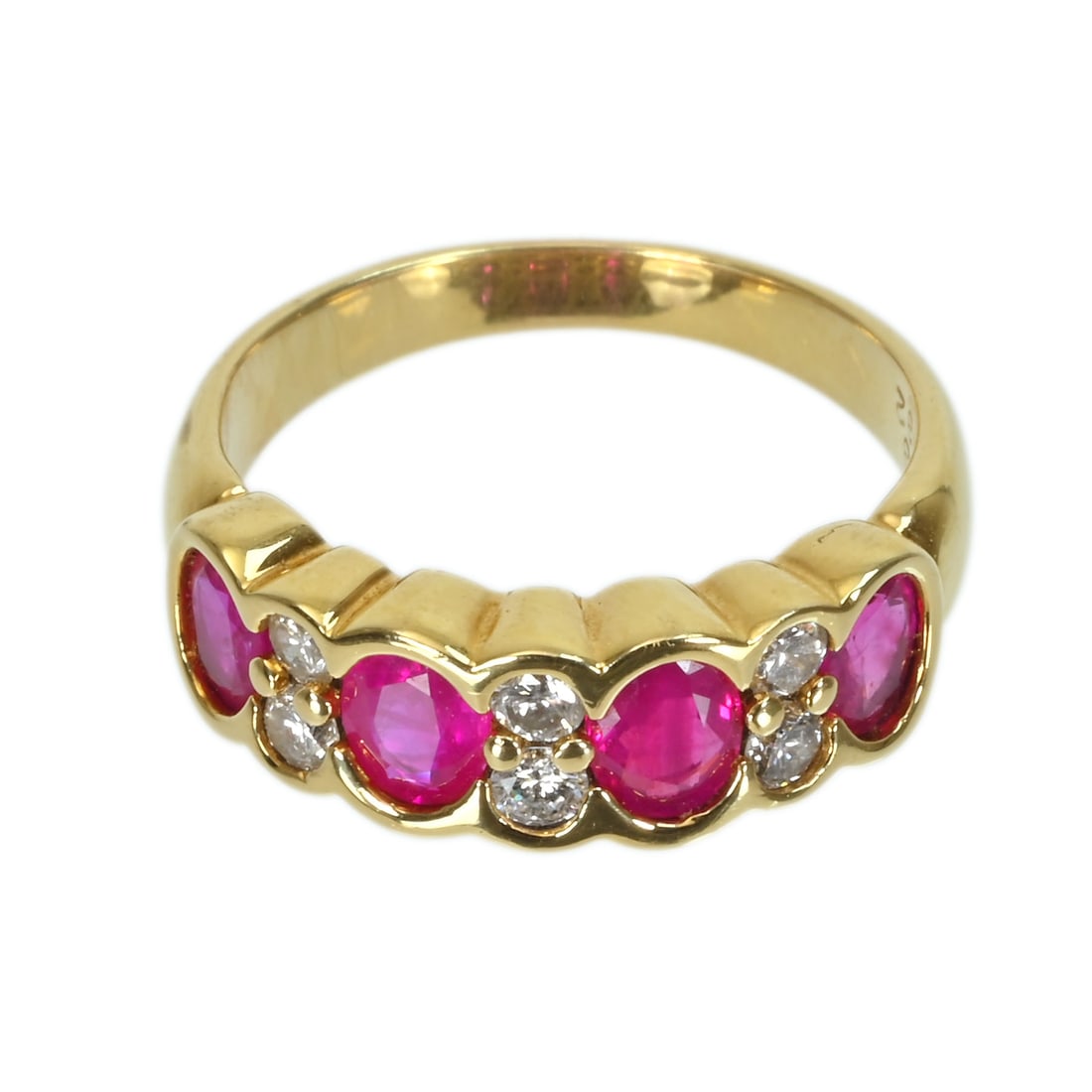 18K Ruby Ring: Type: Ring Metal:18K Yellow Gold Ruby:1.63ct Diamond:0.32ct Size:7(US) Signed By: N/A