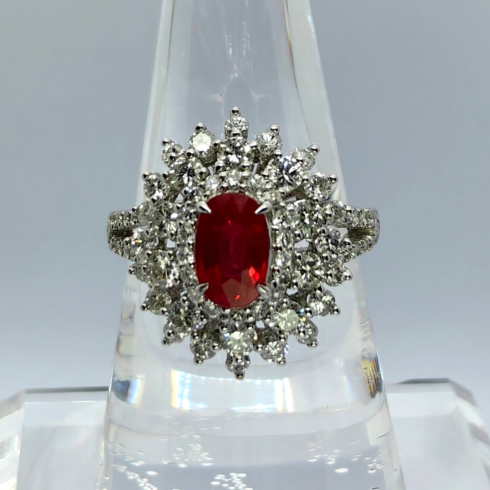 K18 Myanma Pigeon Ruby Diamond Ring: Type: Ring Metal:18K White Gold Ruby:1.27ct Diamond:1.58ct Size:7(US) Signed By: N/A Additional Information: AIGS
