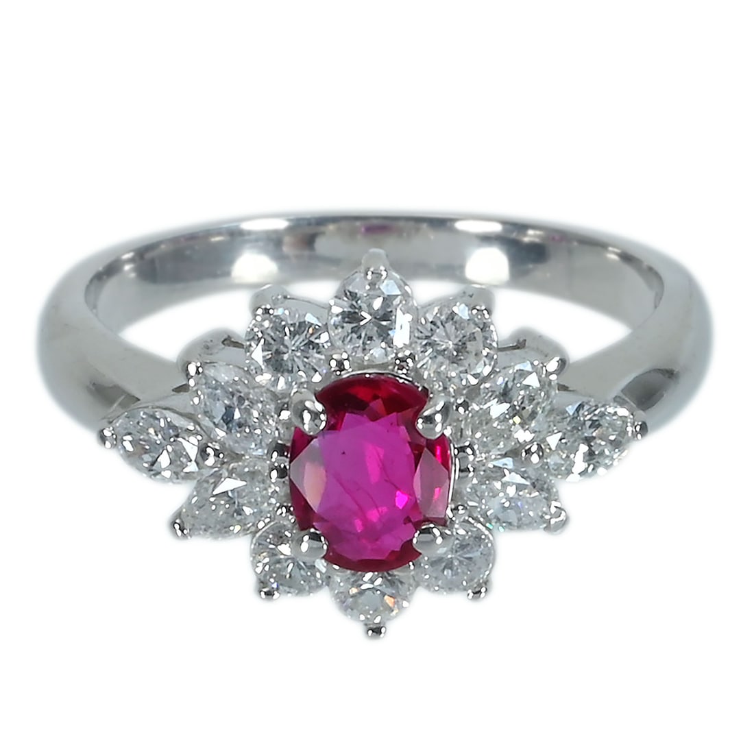 Pt850 Ruby Diamond Ring: Type: Ring Metal:Platinum Ruby:0.53ct Diamond:0.83ct Size:6(US) Signed By: N/A