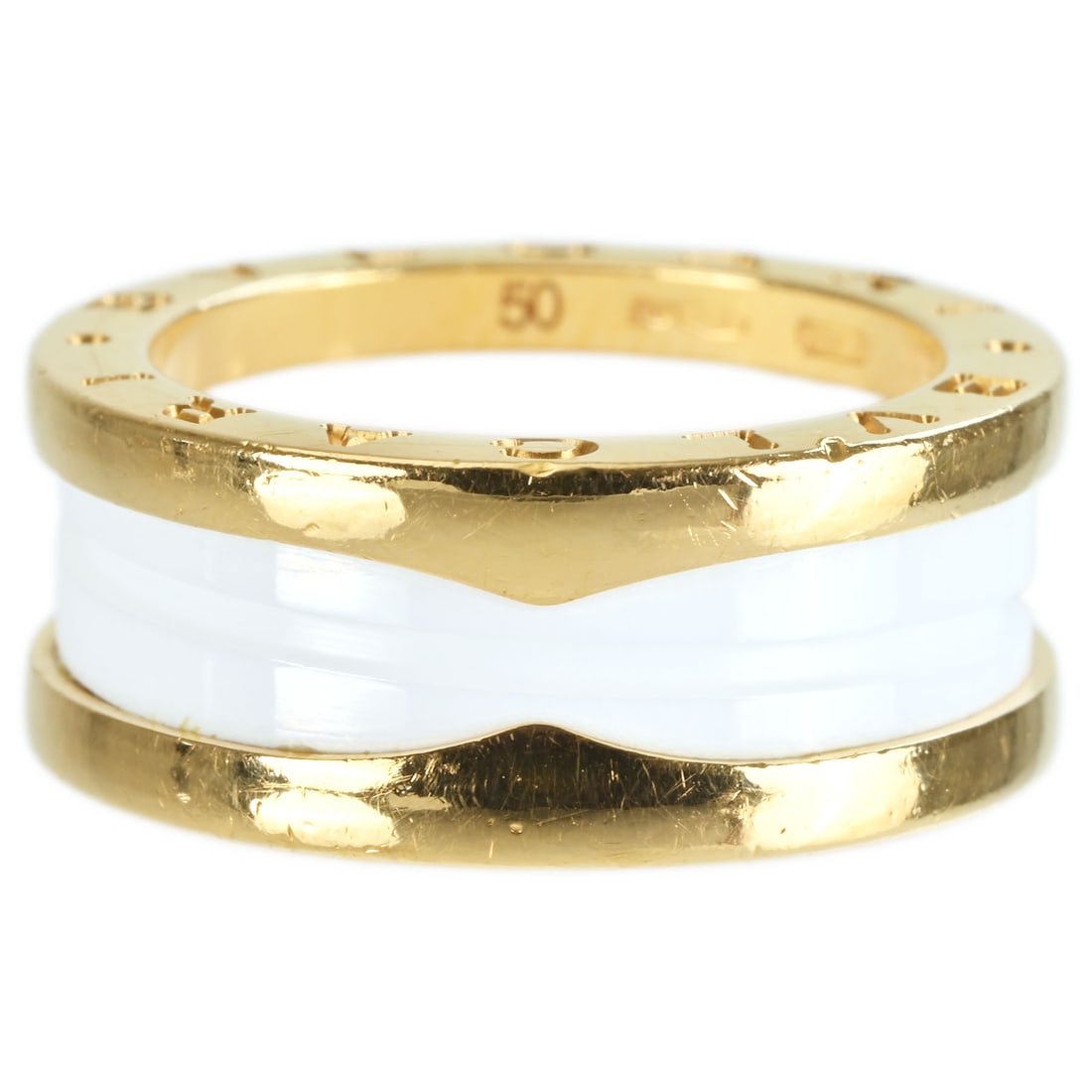 BVLGARI BULAGRI B-Zero1 White Ceramic Ring: Type: Ring Material:K18 Sizs:5.25(US) Signed By: BVLGARI Additional Information: N/A