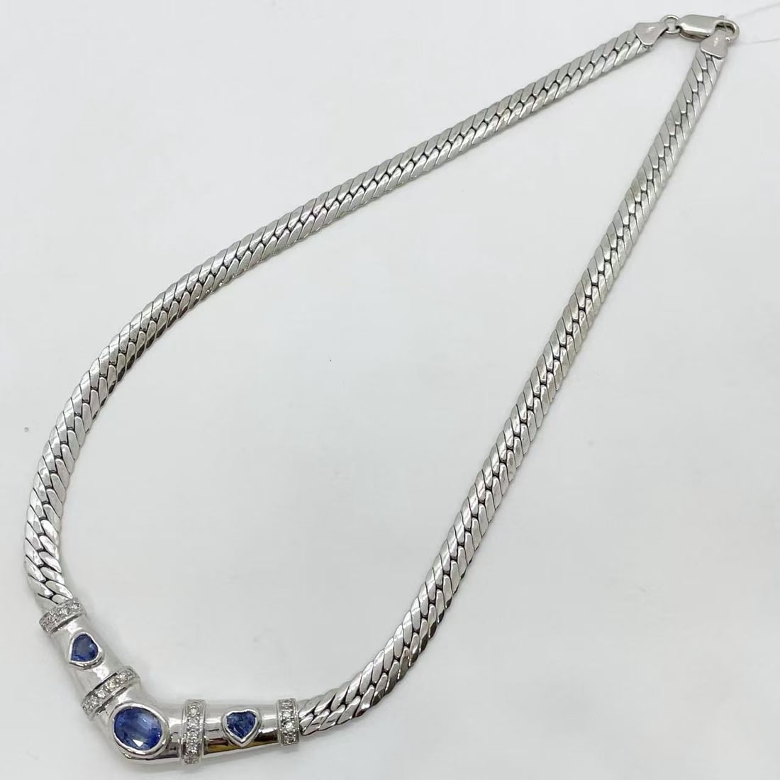 K18 Sapphire Diamond Necklace: Type: Necklace Metal:K18 White Gold Sapphire:2.67ct Sapphire:1.17ct Diamond:0.49ct Size:42cm Signed By: N/A
