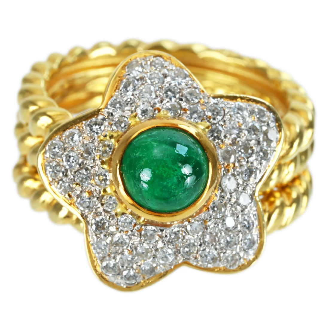 K18YG EMERALD RING: Type:RING Item Name:K18YG EMERALD RING Diamond:0.55ct EMERALD:1.25ct Metal:18K Size:6.25(US) Accessories:N/A