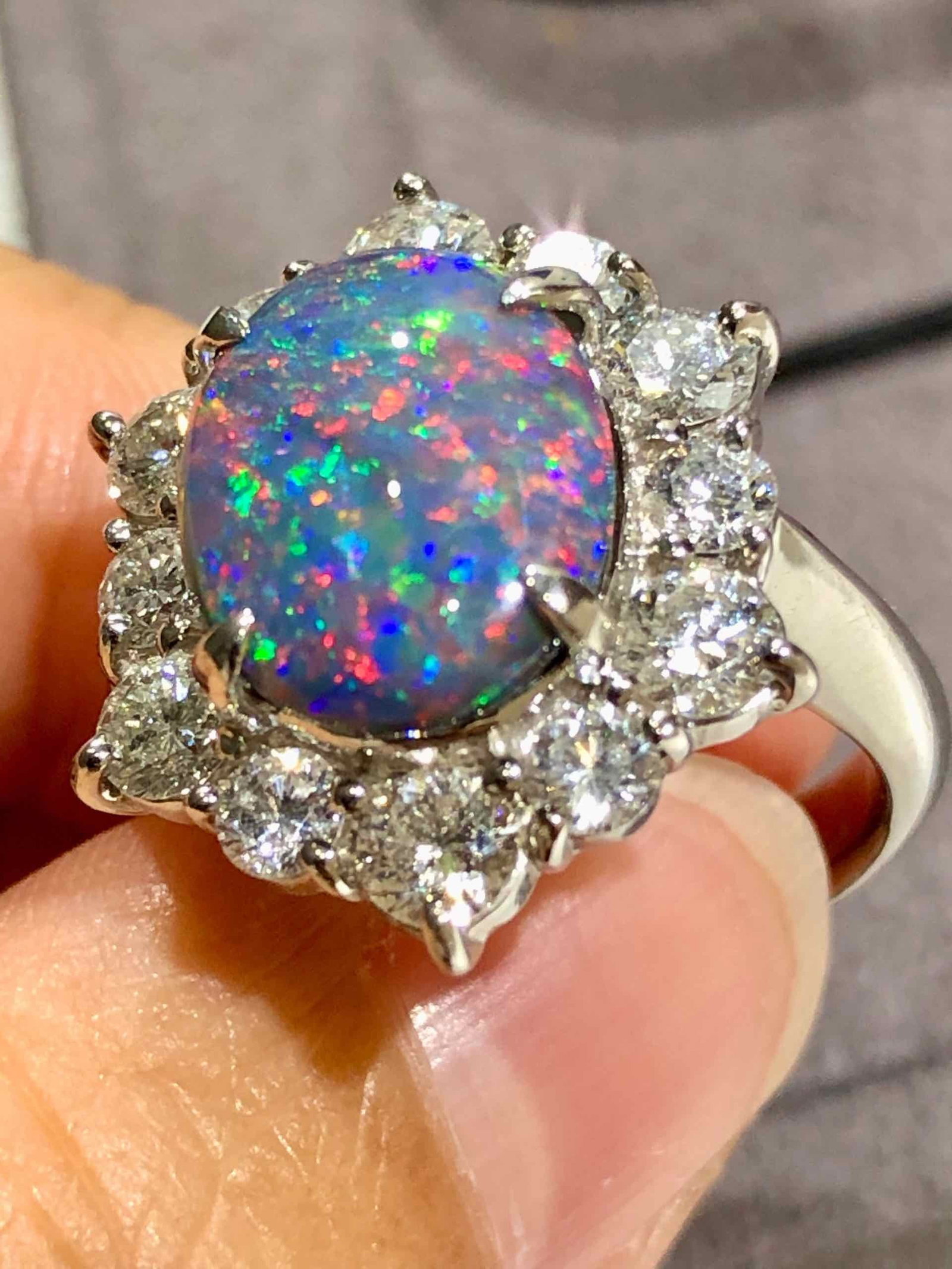 Pt900 Black Opal Diamond Ring - 2
