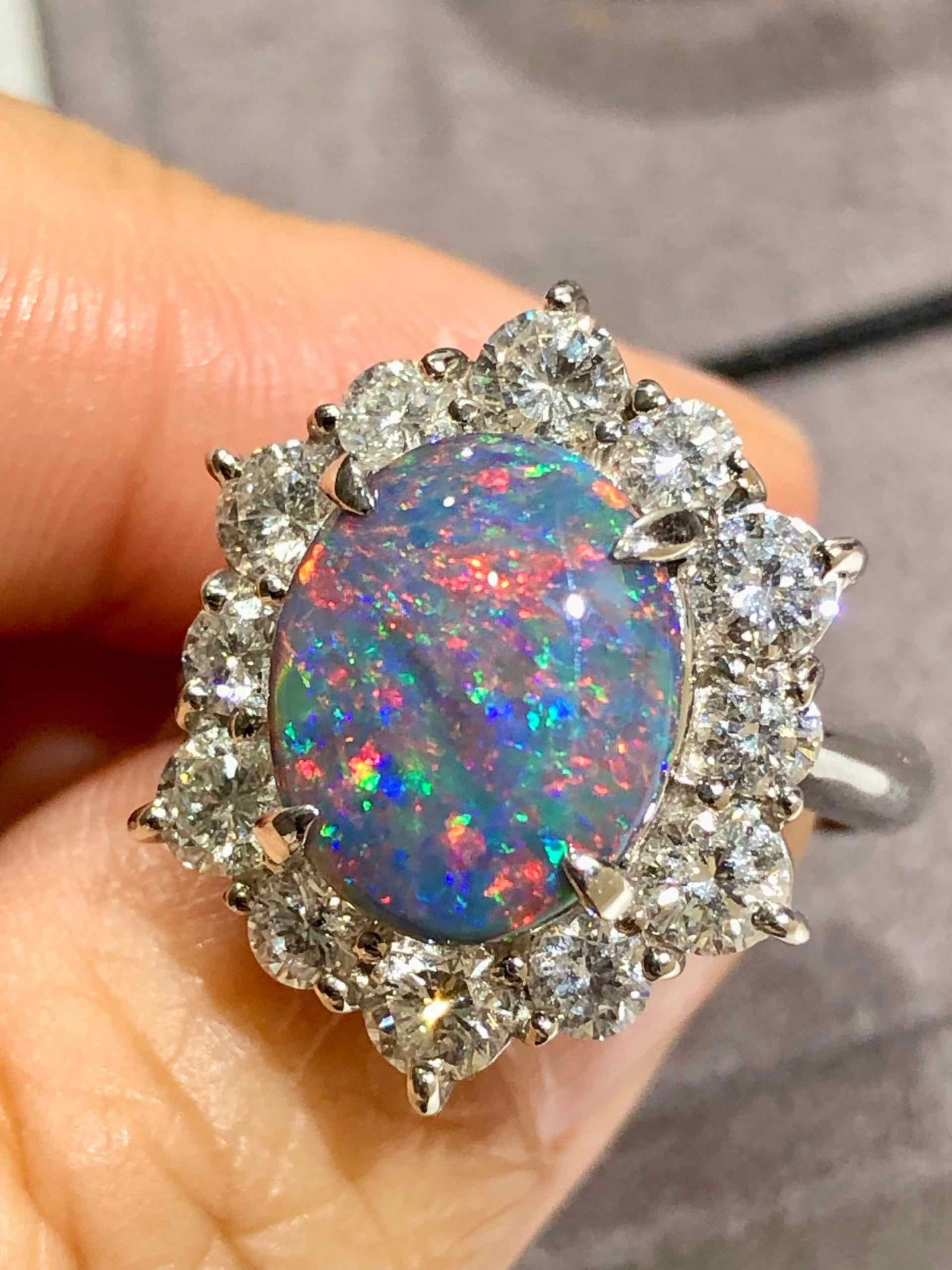 Pt900 Black Opal Diamond Ring - 3