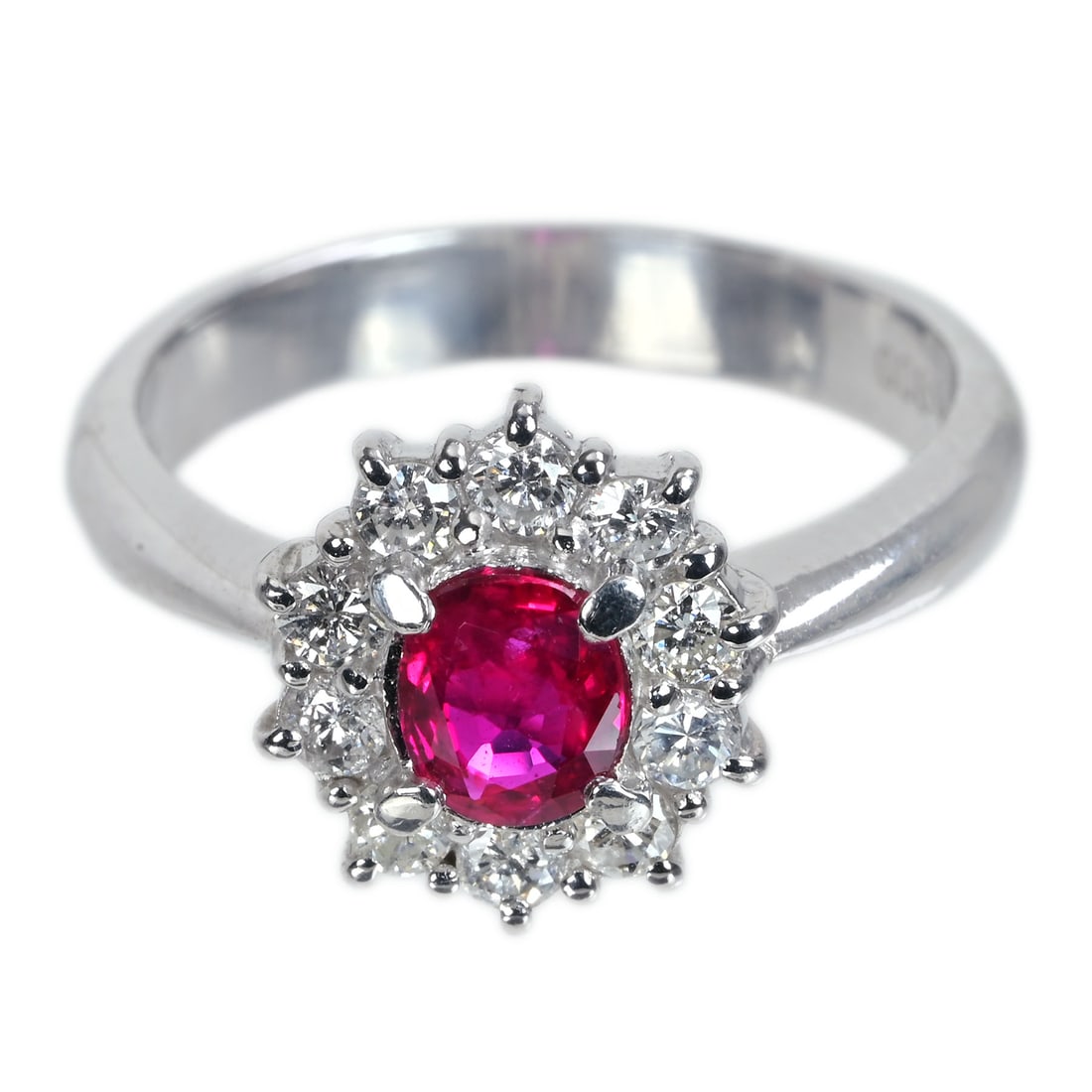 Pt900 Ruby Diamond Ring: Type: Ring Metal:Platinum Ruby:0.38ct Diamond:0.30ct Size:4(US) Signed By: N/A