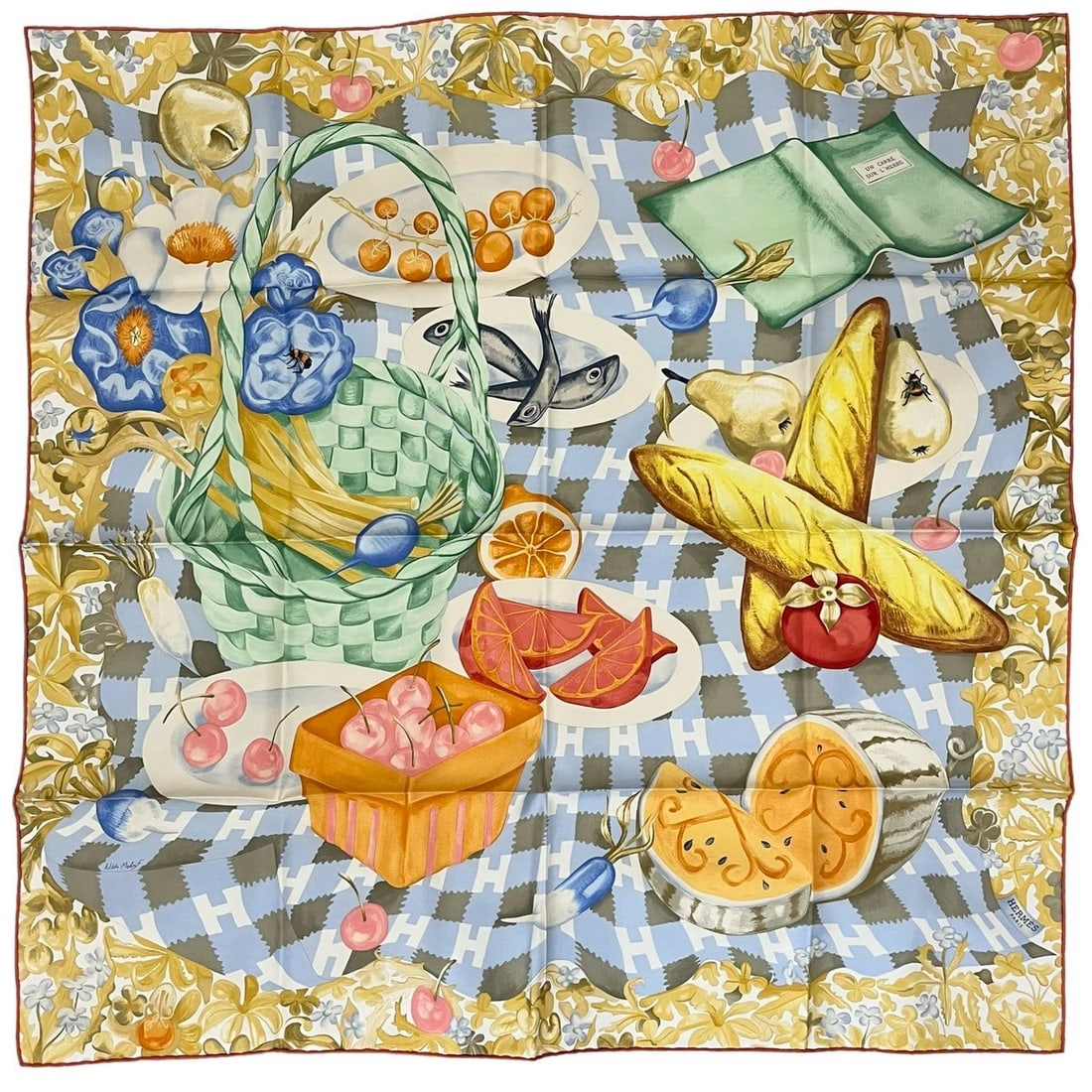 HERMES Un Carre Sur L' Herbe Slik Scarf 90: Item Name:Hermes Un Carre Sur L' Herbe Slik Scarf 90 Model No.:H004181S 01 Sizs:88.5cm*88.5cm Material:Silk Accessories:Box