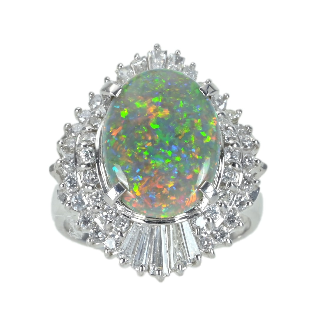Pt900 Black Opal Diamond Ring: Type: Ring Metal:Platinum Black Opal:3.47ct Diamond:1.16ct Size:6(US) Signed By: N/A