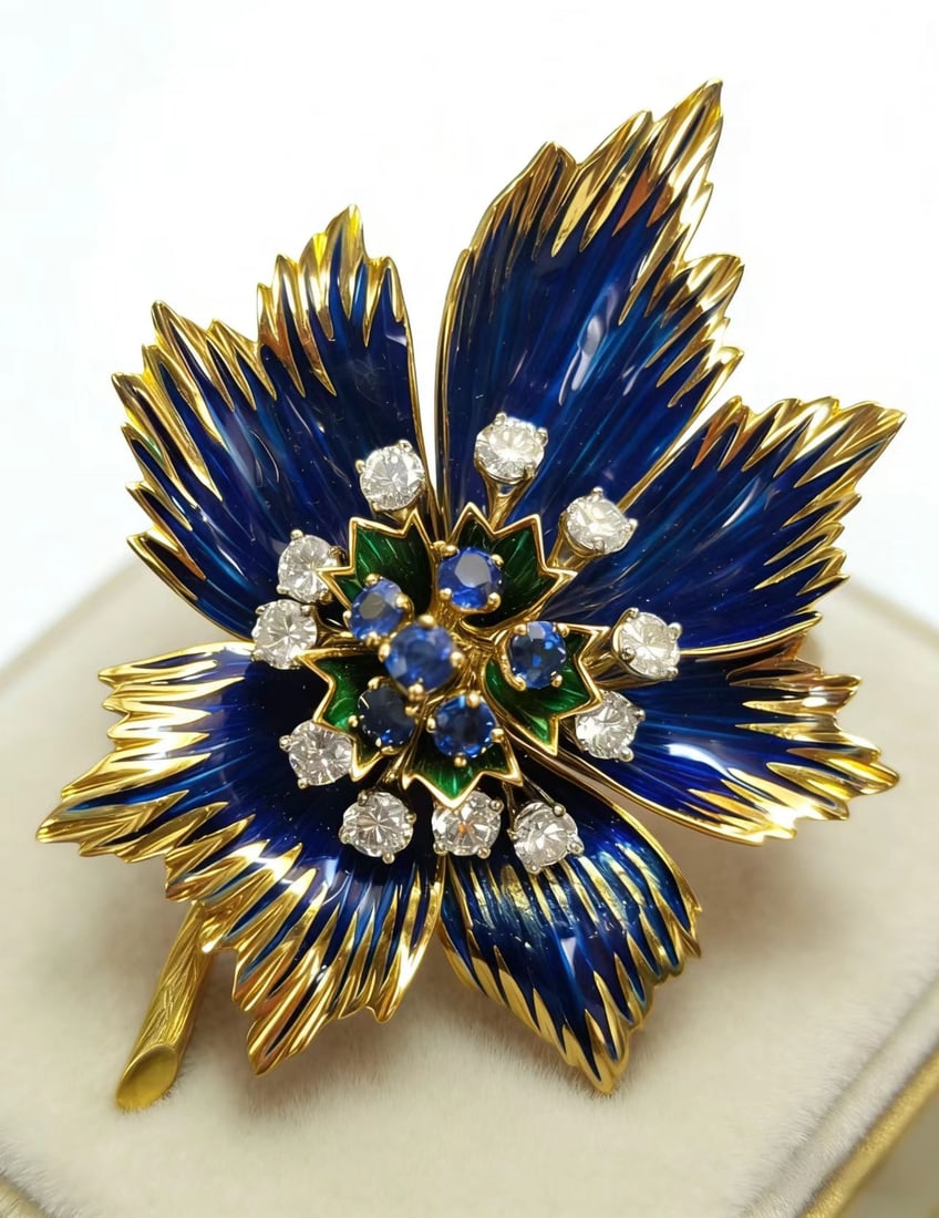CARTIER Vintage 18K Sapphire Diamond Brooch: Type: Brooch Metal: 18K Yellow Gold Diamond:1.76 ct Signed By: Cartier Accessories:Repir Certificate