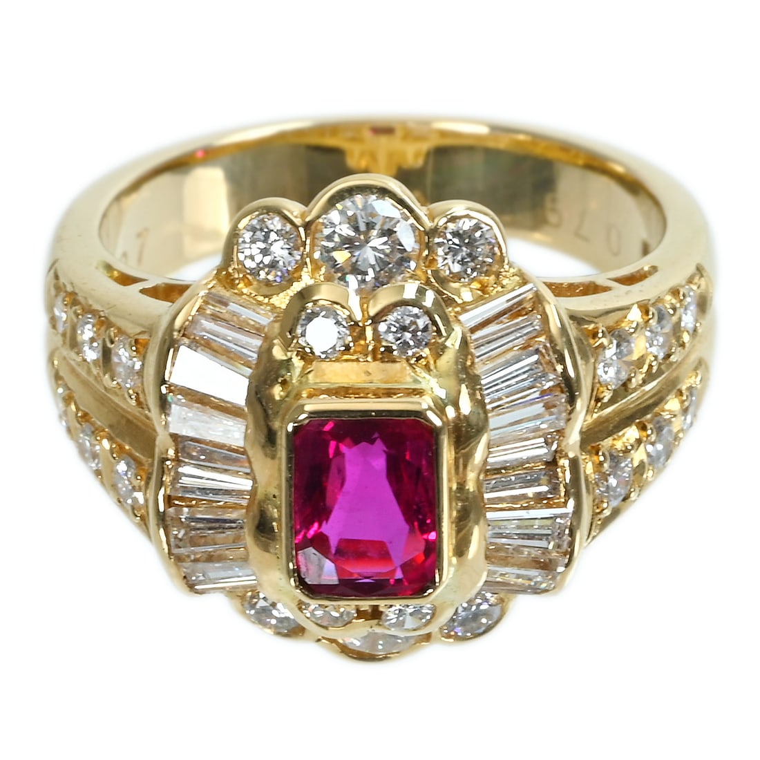 K18 Ruby Diamond Ring: Type: Ring Metal:18K Yellow Gold Ruby:0.79ct Diamond:1.27ct Size:6.5(US) Signed By: N/A