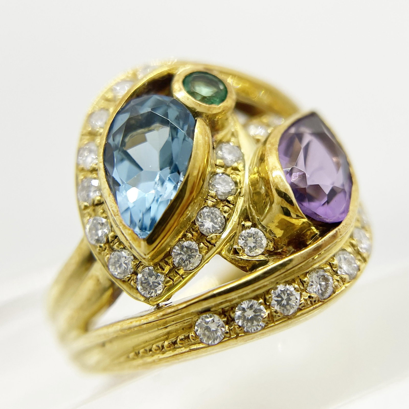 K18 Multi Gemstone Diamond Ring - 2
