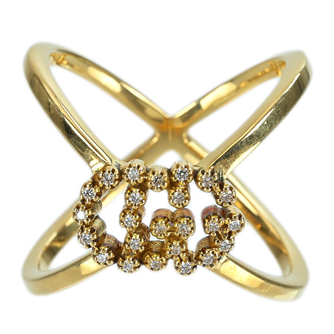 K18Y GUCCI DIAMOND RING: Type: RING Item Name:K18Y GUCCI DIAMOND RING Brand:GUCCI Metal:18K Size:4.75(US) Signed By:GUCCI Accessories:N/A