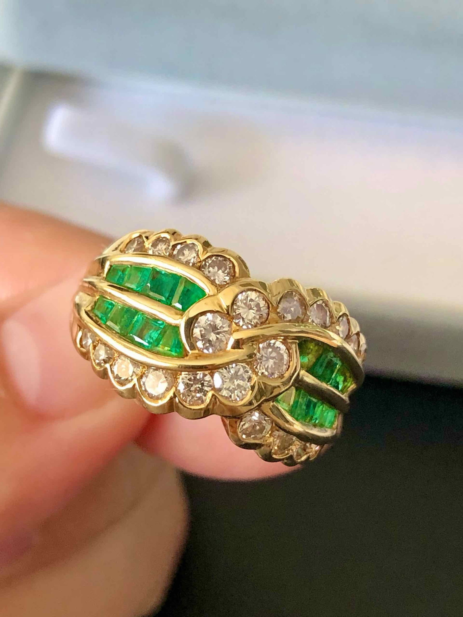 K18YG EMERALD DIAMOND RING - 2