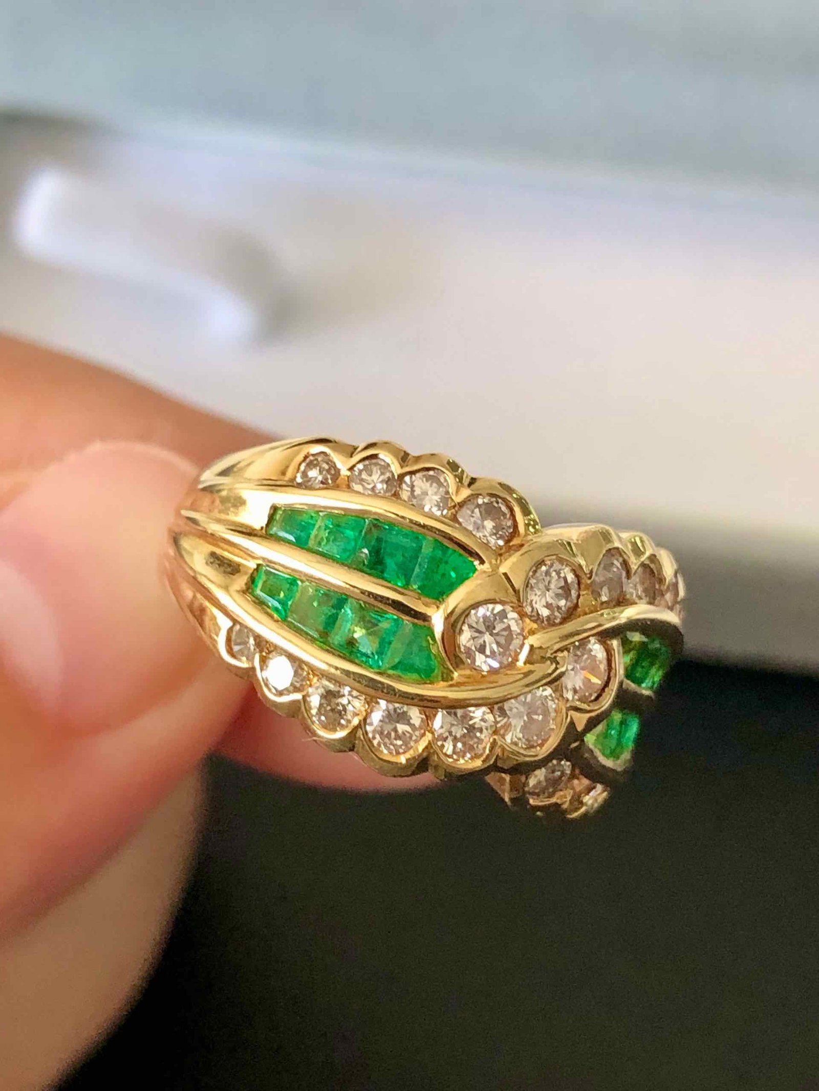 K18YG EMERALD DIAMOND RING - 4