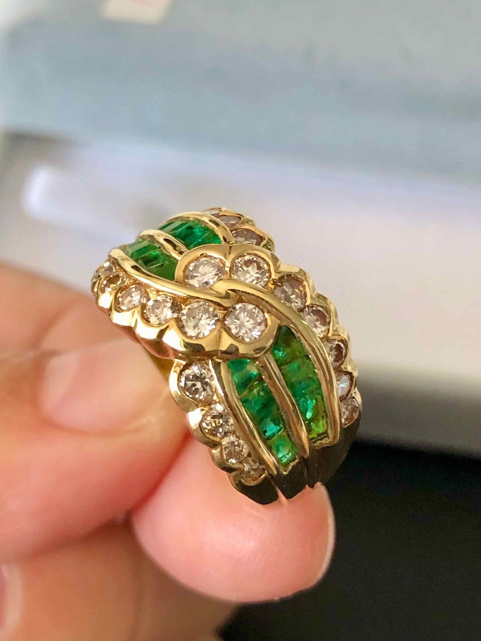 K18YG EMERALD DIAMOND RING - 5