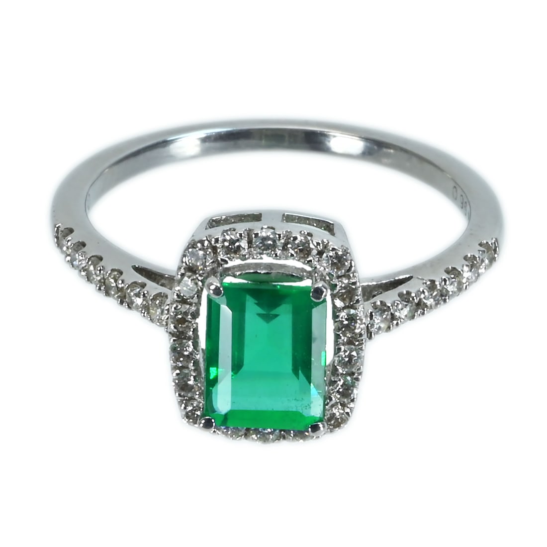 18K Zambia No Oil Green Emerald Diamond Ring: Type: Ring Metal:18 White Gold Emerald:0.96ct Diamond:0.30ct Size:7 (US) Signed By: N/A Additional Information: GIA