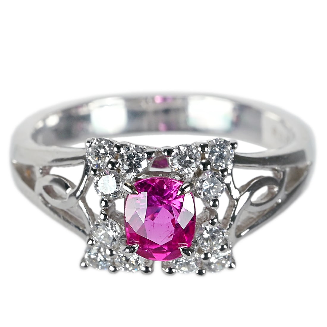 18K Ruby Diamond Ring: Type: Ring Metal:18K White Gold Ruby:0.73ct Diamond:0.35ct Size:6.5(US) Signed By: N/A