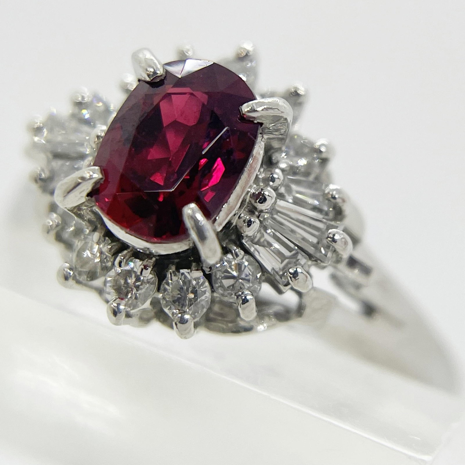Pt900 Ruby Diamond Ring: Type: Ring Metal:Platinum Ruby:0.81ct Diamond:0.31ct Size:6.5(US) Signed By: N/A