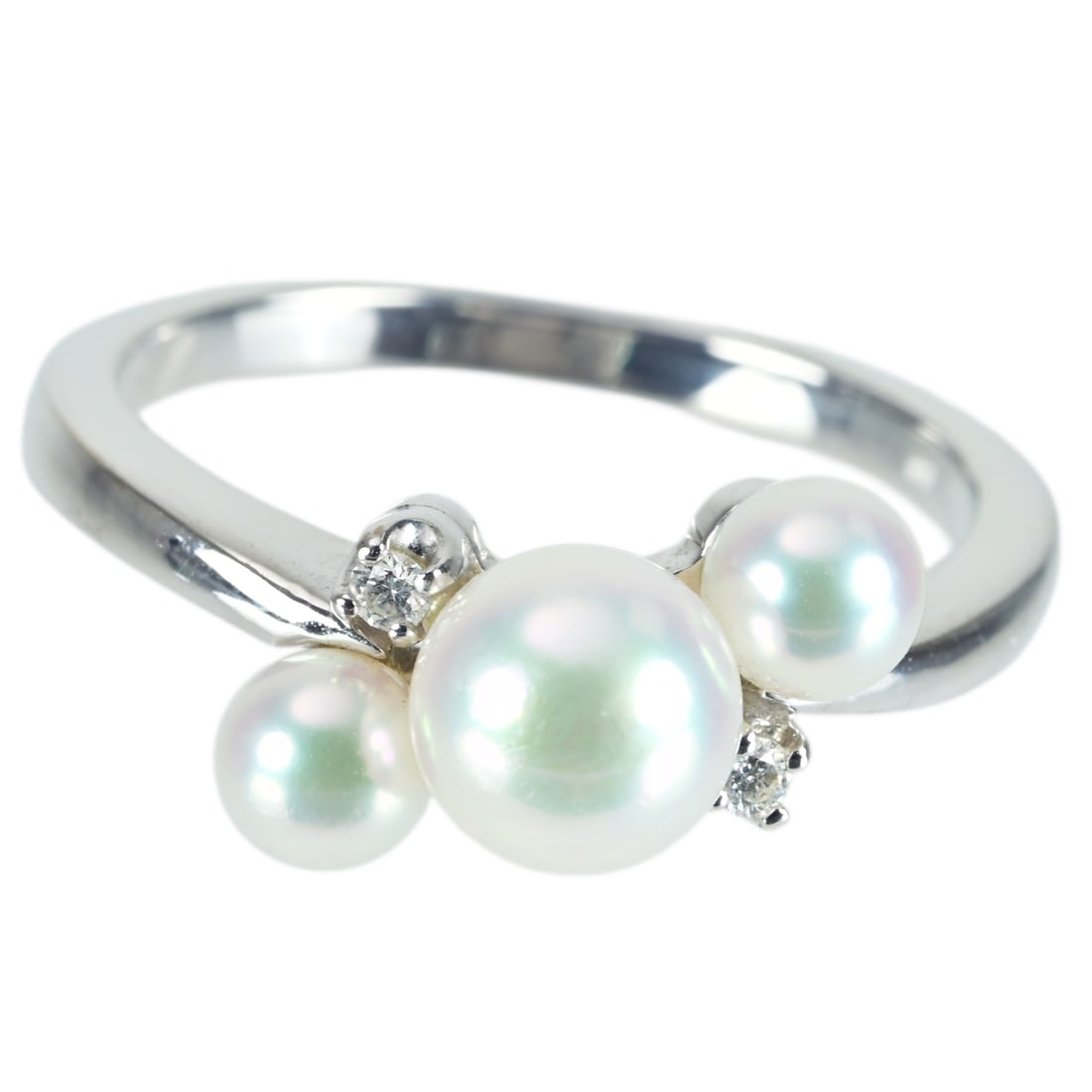 MIKIMOTO K18 Akoya 4.1-6.2mm Pearl Diamond Ring: Brand:MIKIMOTO Model No.:N/A Sizs:6.5(US) Material:K18 Accessories:N/A