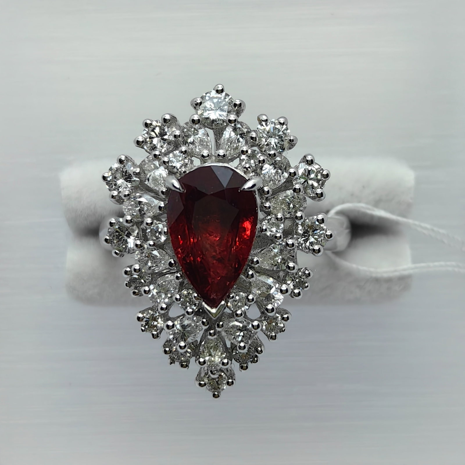 18K Mozambique Pigeon NH Ruby Diamond Ring: Type: Ring Metal:18K White Gold Ruby:2.02ct Diamond:1.41ct Size:7(US )Signed By: N/A Additional Information: GRS