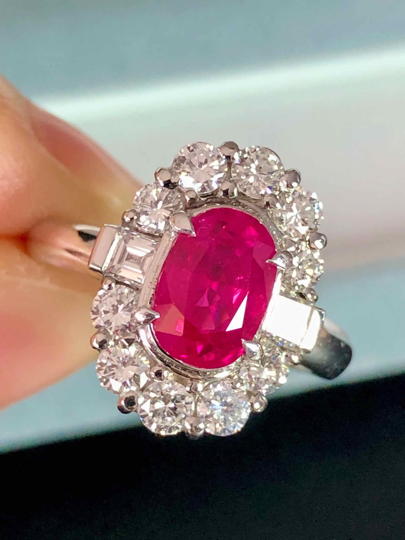 Pt900 Burma Pinkish H Ruby Diamond Ring: Type: Ring Metal:Platinum Ruby:2.09ct Diamond:1.12ct Size:6(US) Signed By: N/A Additional Information: GRS
