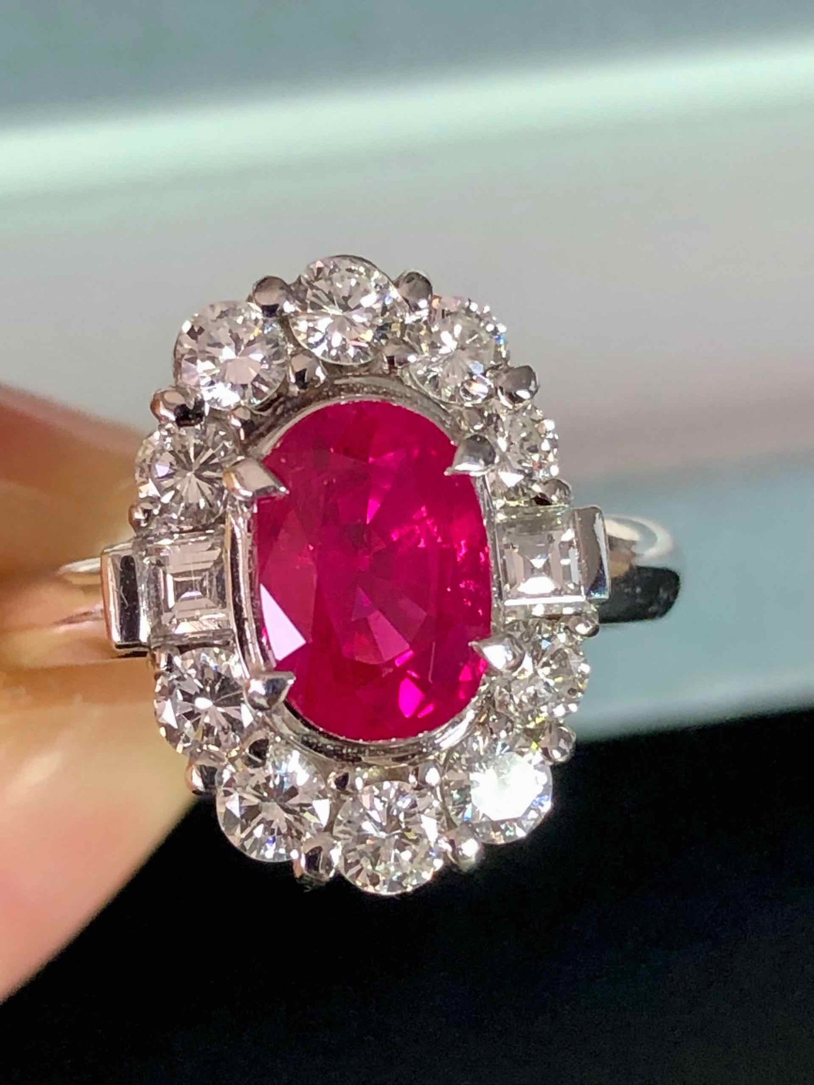 Pt900 Burma Pinkish H Ruby Diamond Ring - 2