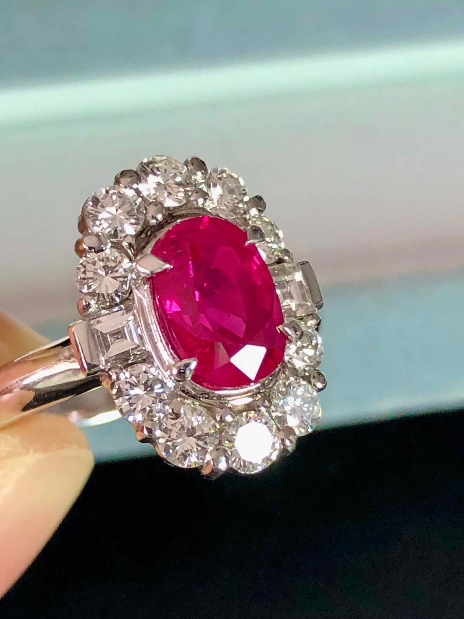 Pt900 Burma Pinkish H Ruby Diamond Ring - 4