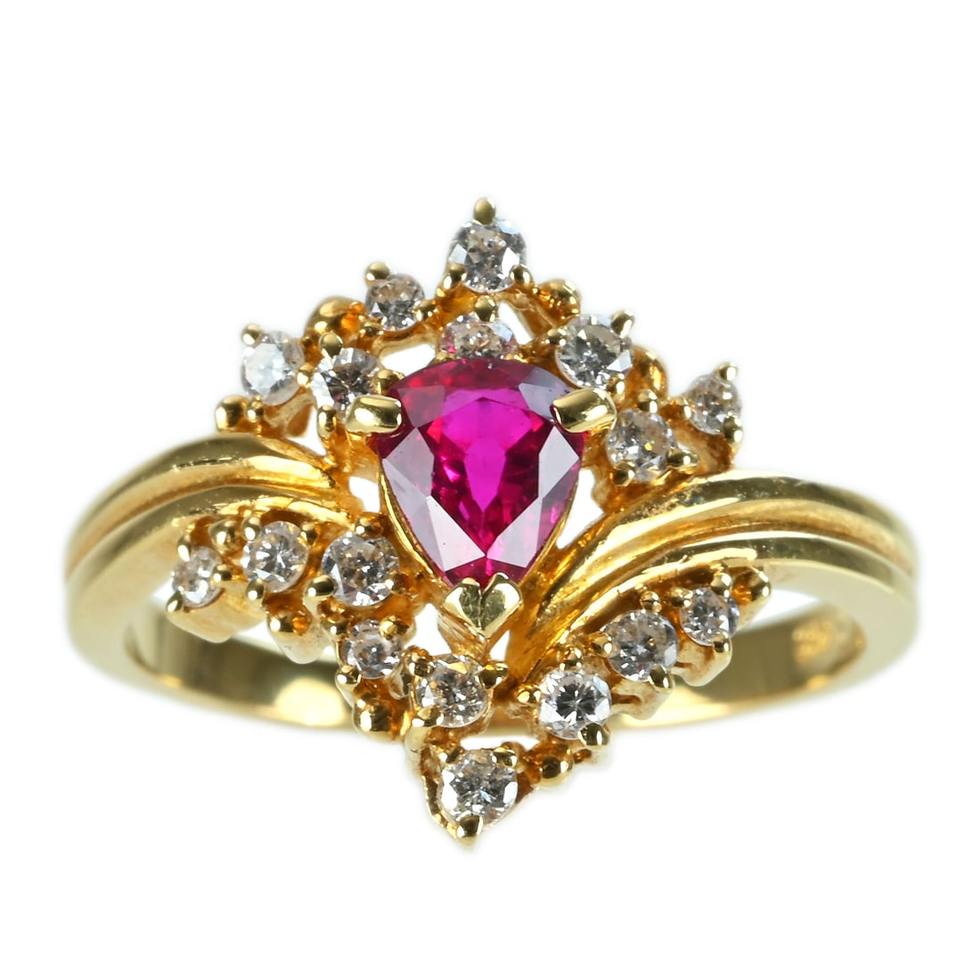 18K Ruby Diamond Ring: Type: Ring Metal:18K Yellow Gold Ruby:0.52ct Diamond:0.23ct Size:4(US) Signed By: N/A