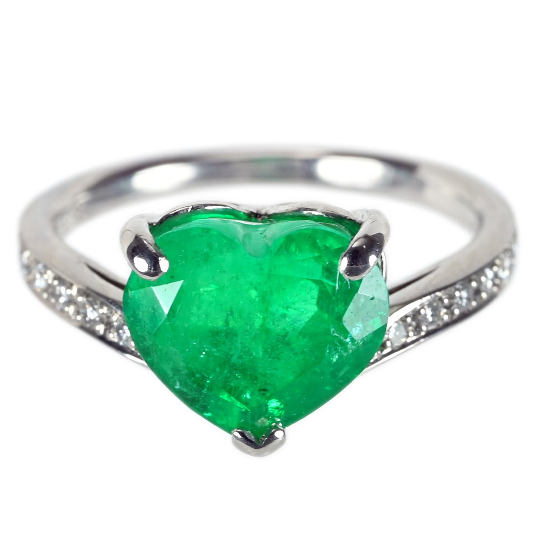 Pt900 Emerald Diamond Ring: Type: Ring Metal:Platinum Emerald:3.15ct Diamond:0.11ct Size:6(US) Signed By: N/A