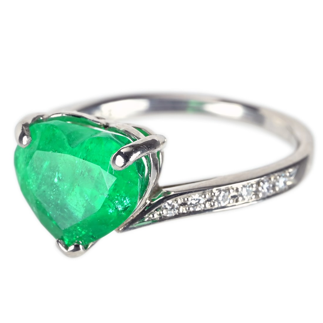 Pt900 Emerald Diamond Ring - 2