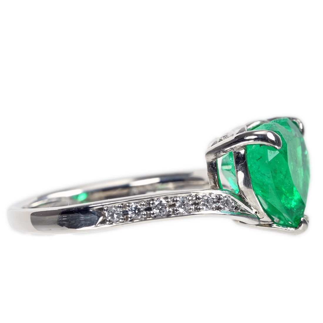 Pt900 Emerald Diamond Ring - 3
