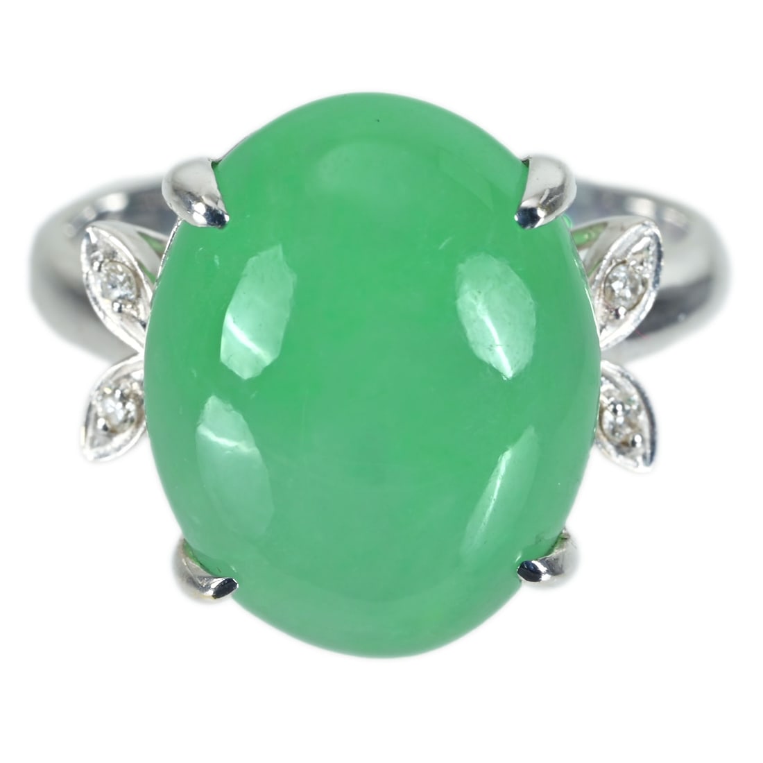 K18 Jadeite Diamond Ring: Type: Ring Metal:18K White Gold Jadeite:12.11ct Daimond:0.04ct Size:7.5(US) Signed By: N/A