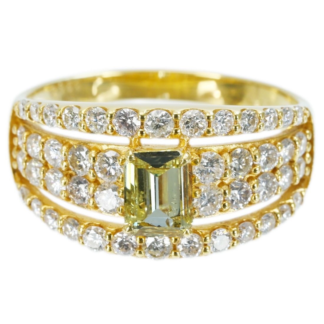K18YG DIAMOND RING: Type:RING Item Name:K18YG DIAMOND RING Diamond:0.359ct Diamond:0.93ct Metal:18K Material:Fancy Light Yellow,Diamond Size:6.25(US) Accessories:CGL