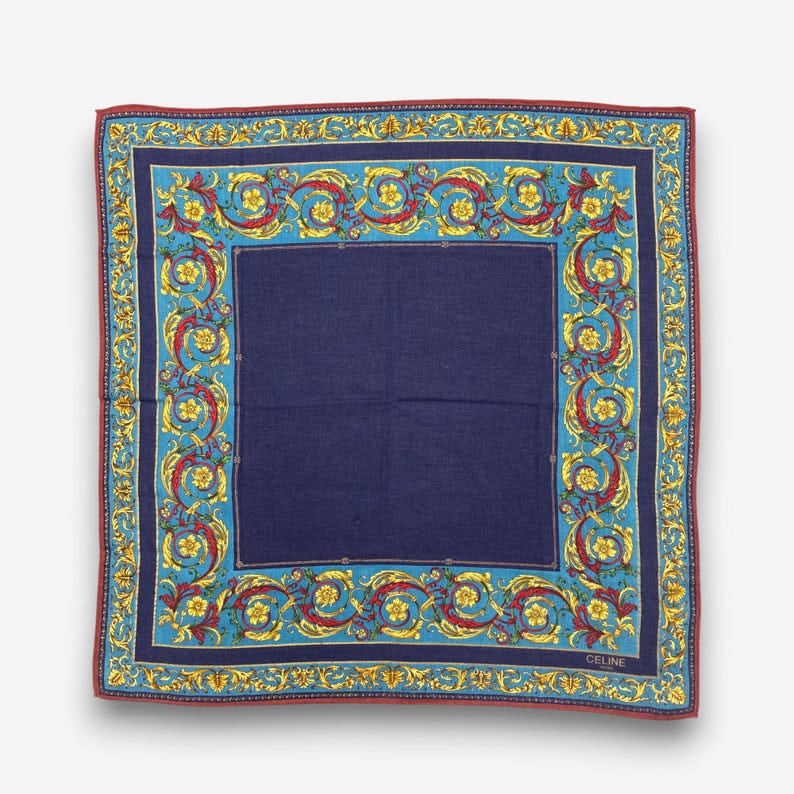 CELINE BLUE&RED&GOLDEN HANDKERCHIEF: Type:HANDKERCHIEF Item Name:CELINE BLUE&RED&GOLDEN HANDKERCHIEF Brand:CELINE Size:48*48CM Signed By: Accessories:N/A