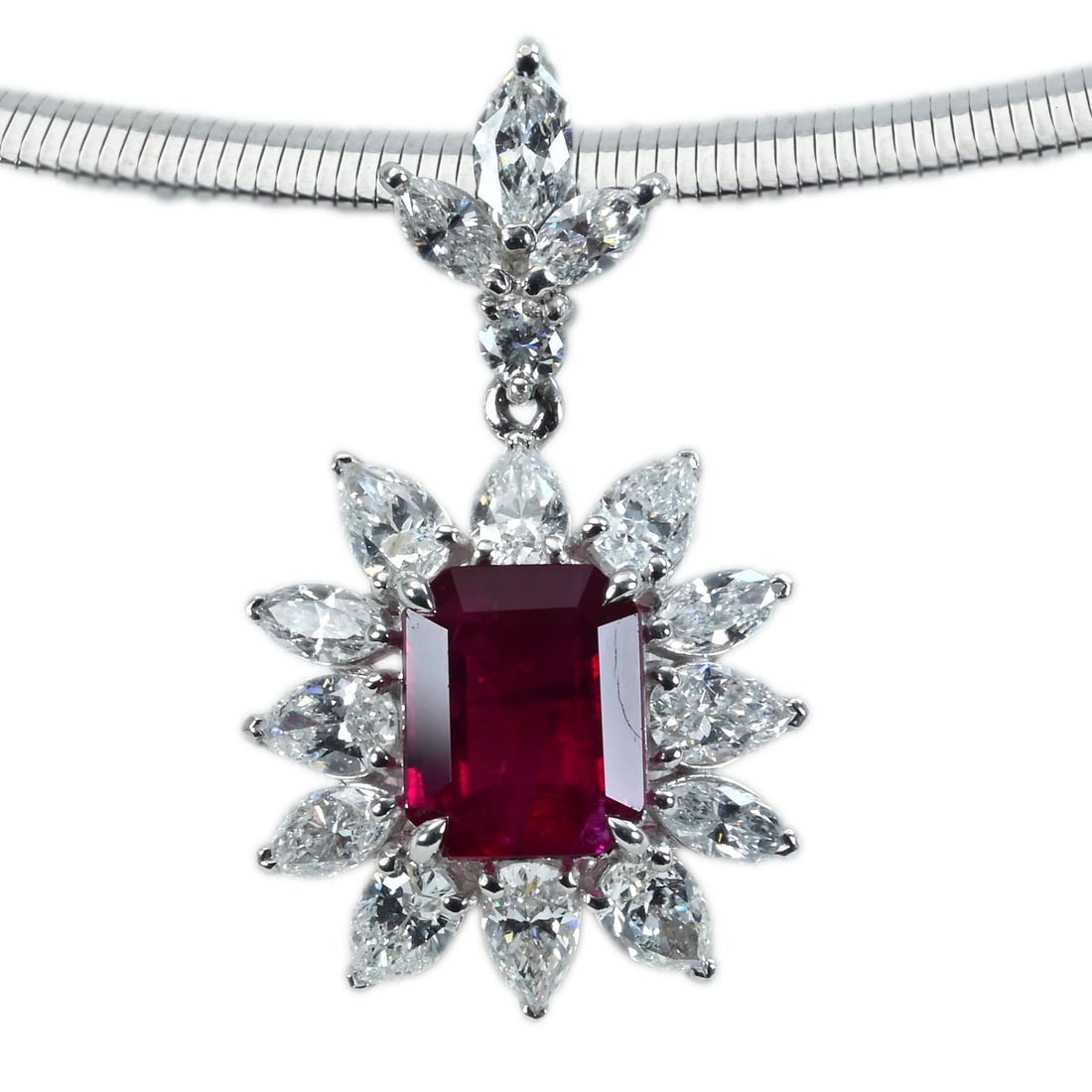 Pt850/Pt900 Burma NH VVR Ruby Diamond Pendant Necklace: Type: Necklace Metal:Platinum Ruby:2.00ct Diamond:2.06ct Size:45cm Signed By:N/A Additional Information: GIA