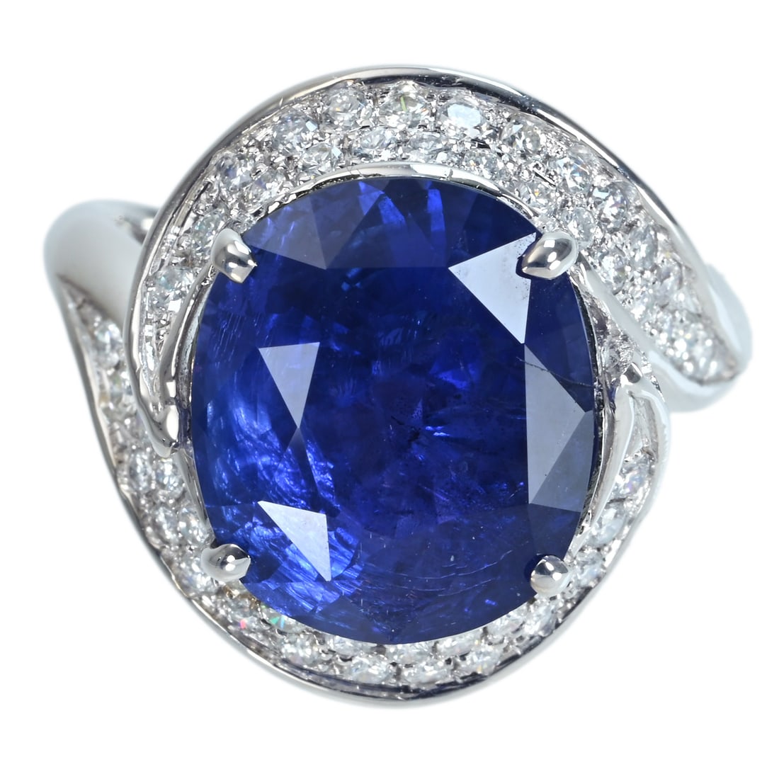 18K Sri Lanka NH Sapphire Diamond Ring: Type: Ring Metal:18K White Gold Sapphire:10.61ct Diamond:0.65ct Size:7(US) Signed By: N/A Additional Information: GRS