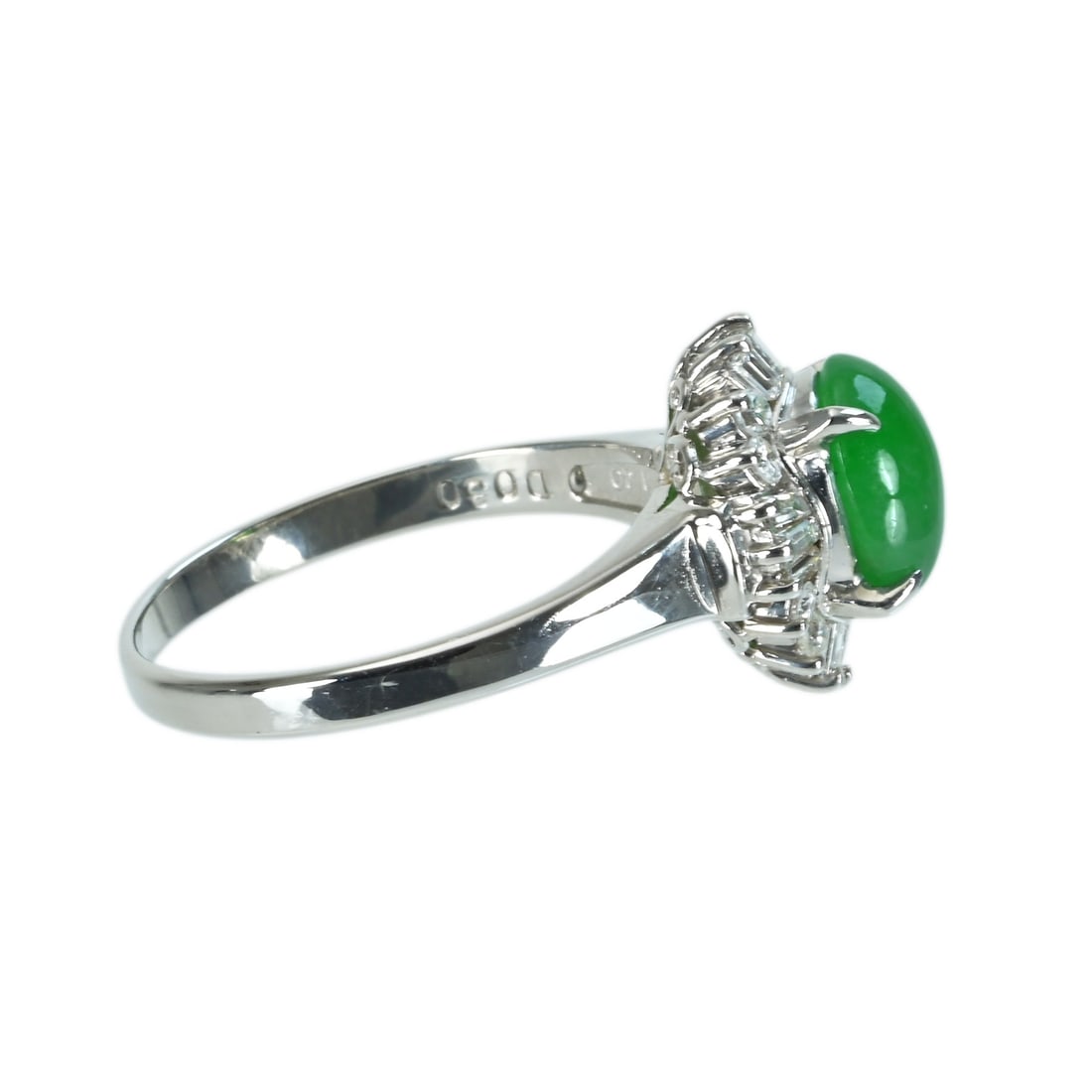 Pt900 Jade Diamond Ring - 2