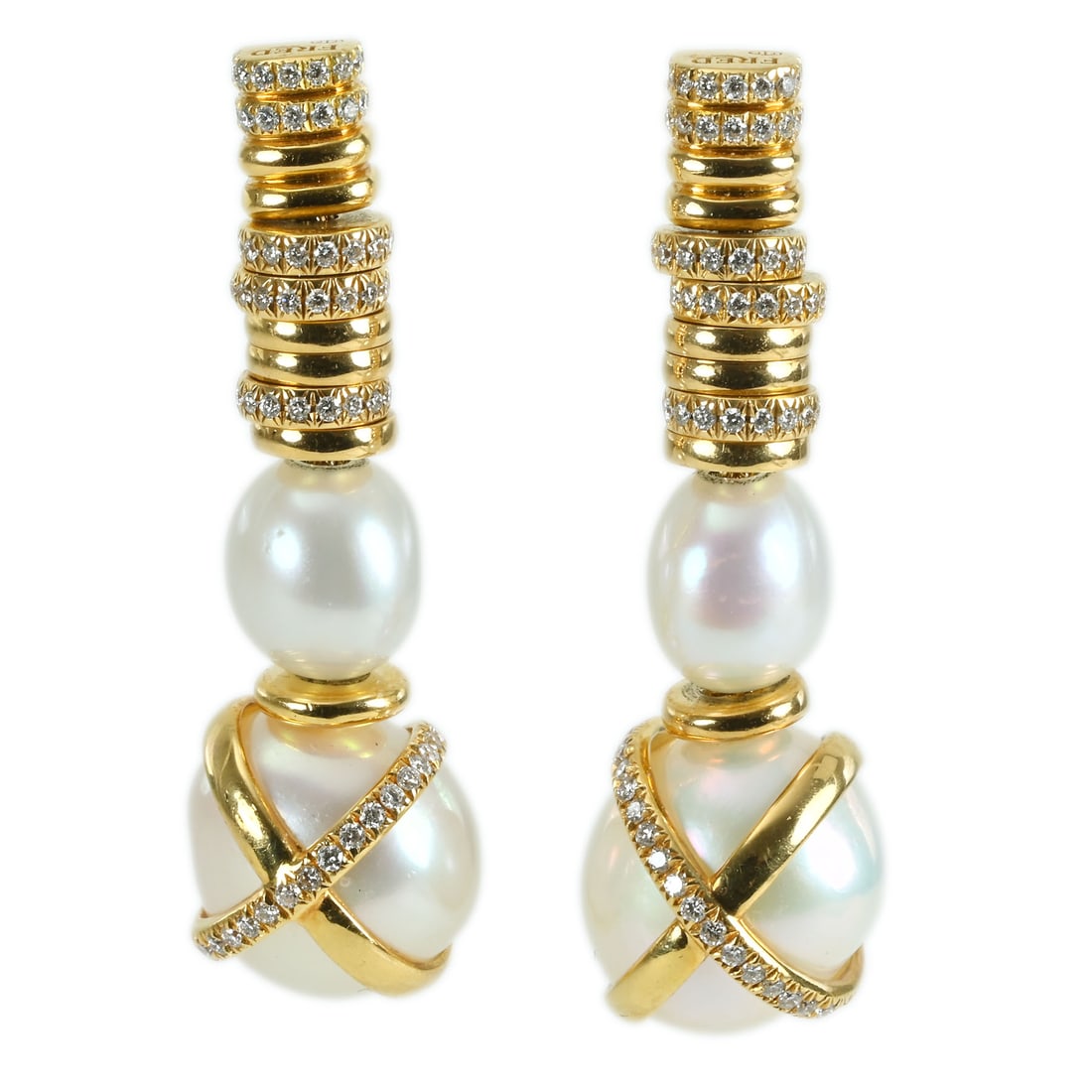 FRED K18 Pearl Diamond Earring: Brand:FRED Model No.:N/A Sizs:N/A Material:K18 Accessories:N/A
