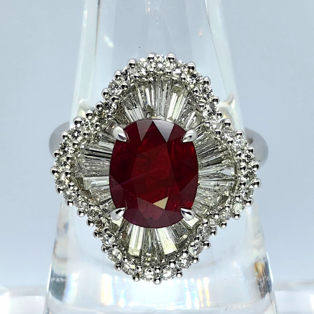 K18 Tanzania NH Deep Red Ruby Diamond Ring: Type: Ring Metal:K18 White Gold Ruby:2.19ct Diamond:1.41ct Size:6.5(US) Signed By: N/A Additional Information: GRS