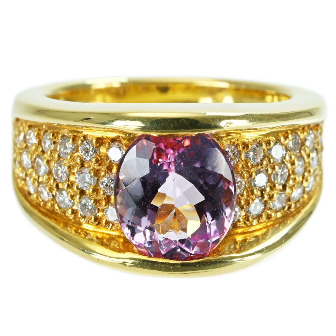K18YG KUNZITE RING: Type:RING Diamond:0.50ct KUNZITE :3.38ct Metal:18K Size:6.25(US) Accessories:N/A