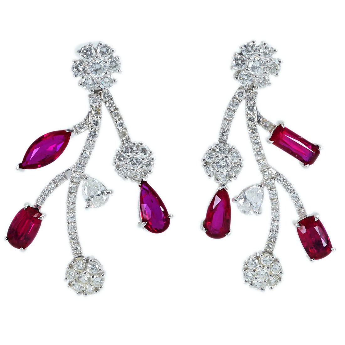 K18 Mozambiquem NH Pigeon Ruby Diamond Earring: Type: Earring Metal:K18 White Gold Ruby:6.73ct Diamond:4.46ct Size:N/A Signed By: N/A Additional Information: AIGS