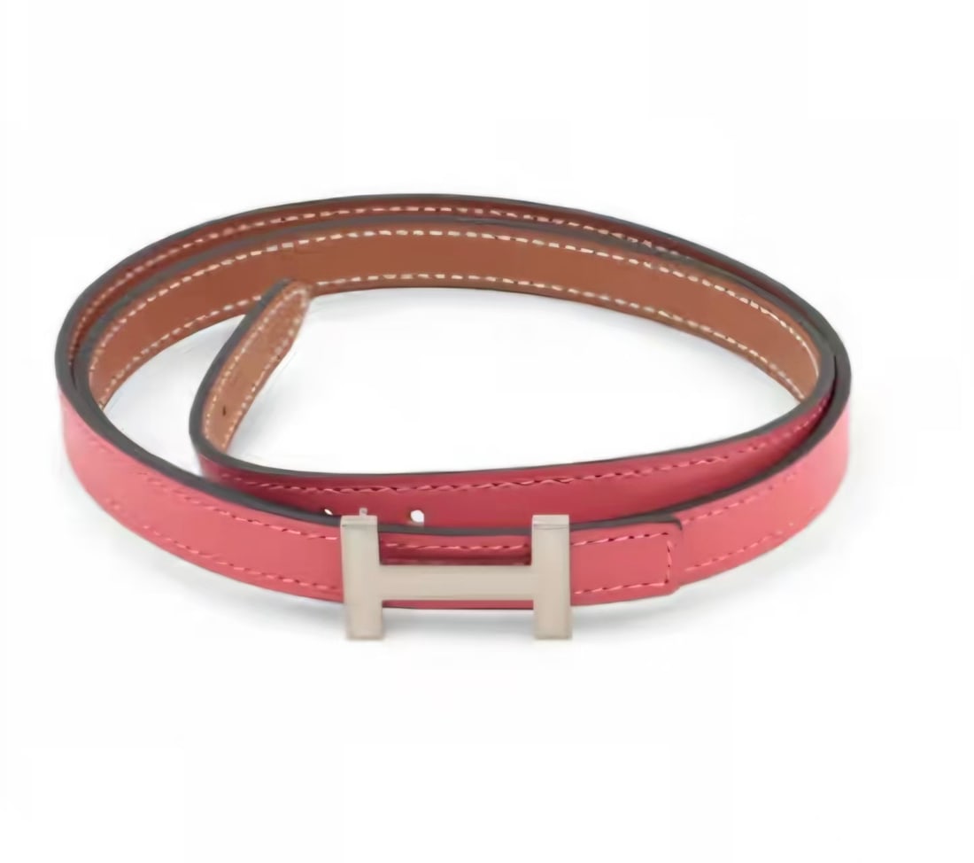 HERMES H Belt Mini: Item Name: Hermes H Belt mini Brand:Hermes Model No.:RG0143 Sizs:13mm*85cm Material:Vaux Epsom Color:RoseLipstick/Gold Accessories:N/A