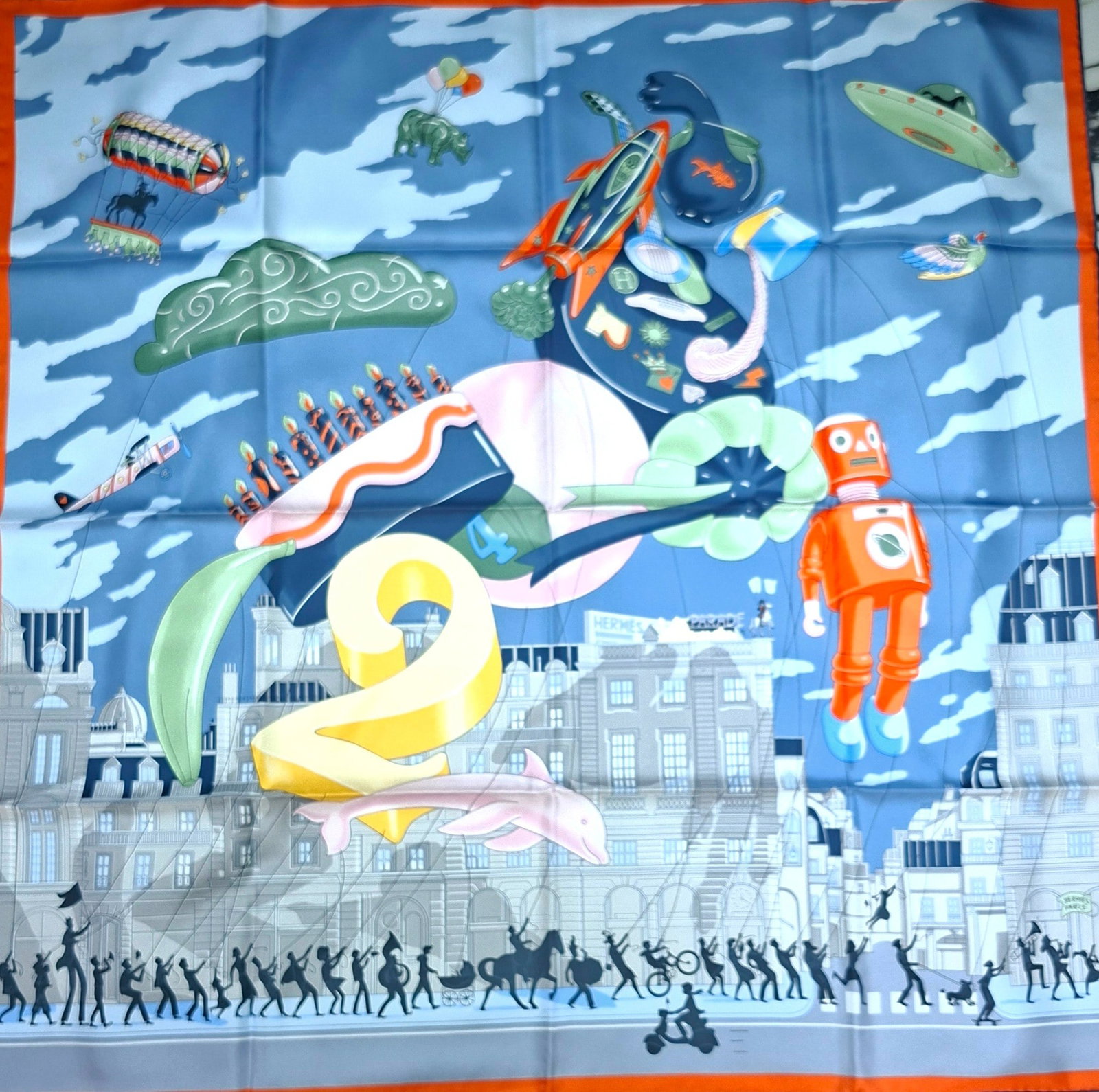HERMES Parade by Jonathon Burton Slik Scarf 90: Item Name:Hermes Parade by Jonathon Burton Slik Scarf 90 Brand:Hermes Model No.:H004150S 01 Sizs:88.5cm*88.5cm Material:Silk Accessories:Box