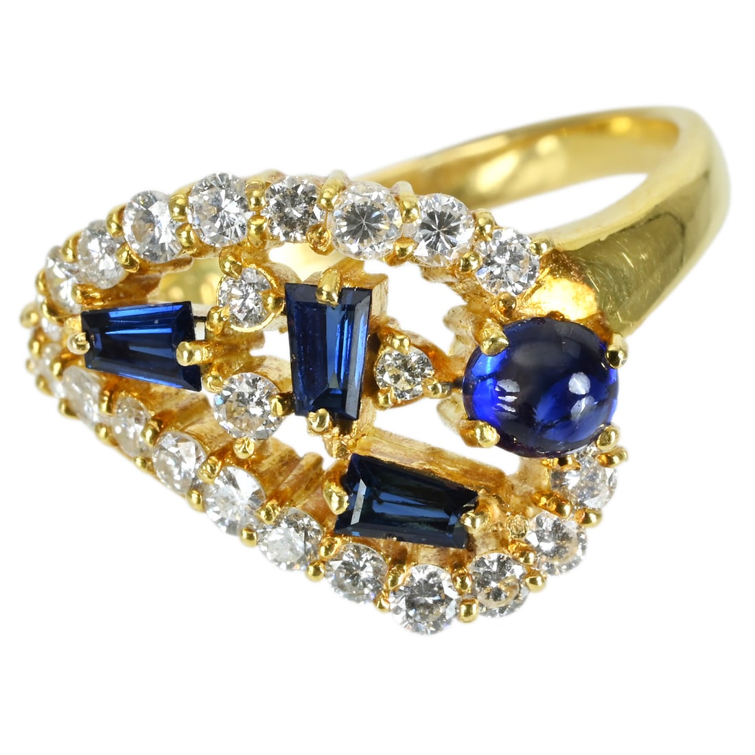 K18 Sapphire Diamond RIng: Type: Ring Metal:18K Yellow Gold Sapphire:1.02ct Diamond:0.77ct Size:7.5(US) Signed By: N/A