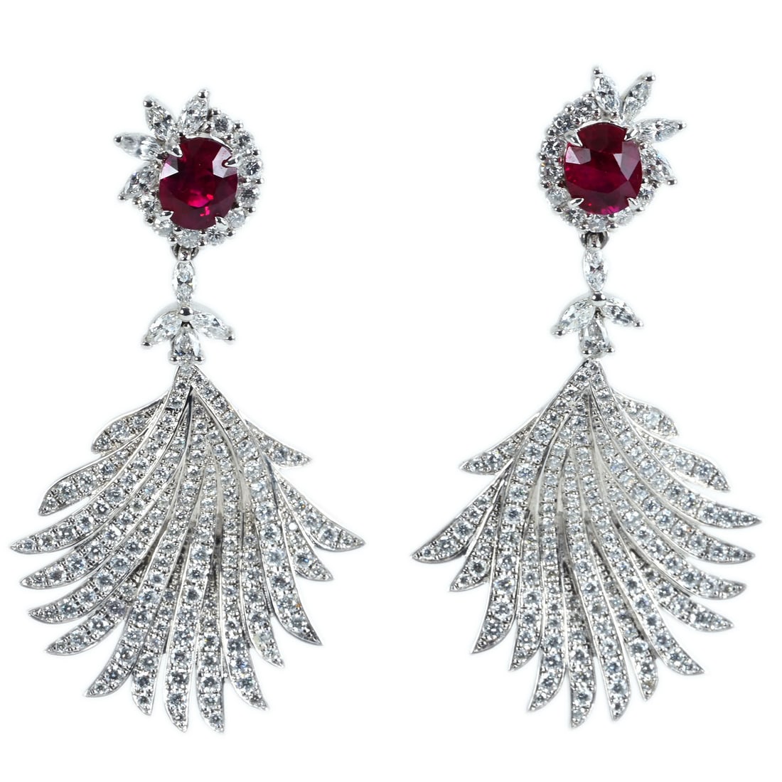 K18 Myannma Pigeon TE1 Ruby Diamond Earring: Type: Earring Metal:K18 White Gold Ruby:2.79ct Diamond:3.21ct Size:N/A Signed By: N/A Additional Information: AIGS
