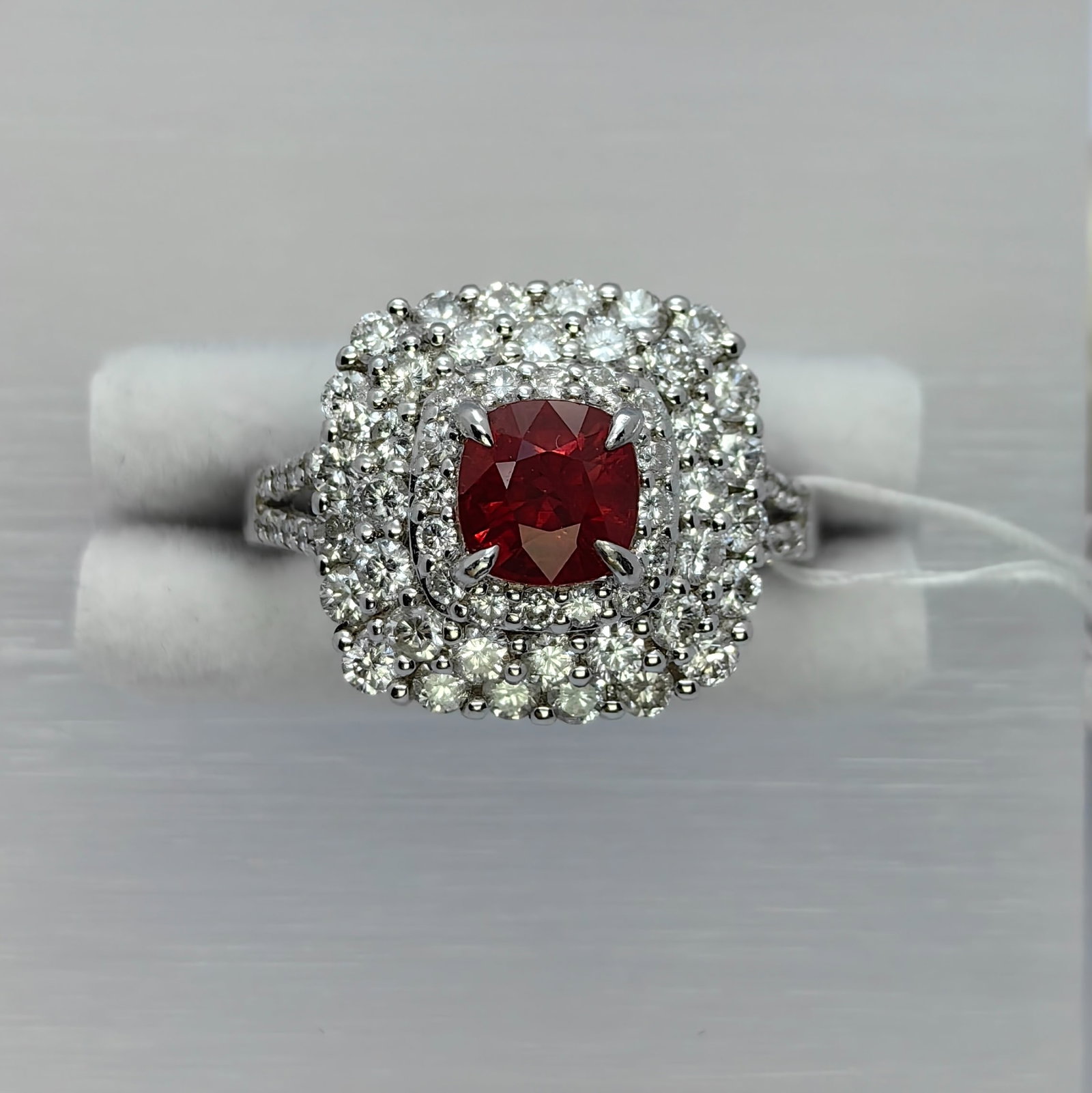 18K Myanmar Pigeon H Ruby Diamond Ring: Type: Ring Metal:18K White Gold Ruby:1.13ct Diamond:1.30ct Size:6.5(US) Signed By: N/A Additional Information: AIGS